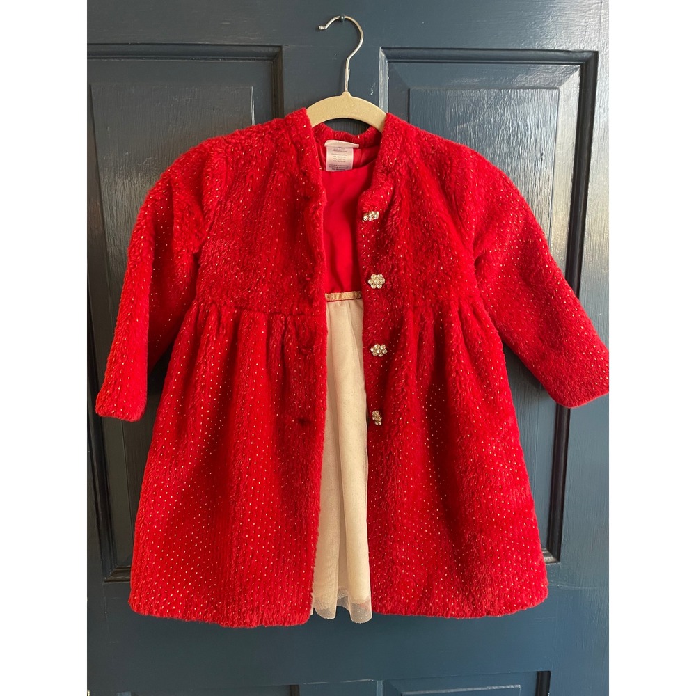 Blueberi Boulevard Coat and Dress Set Sparkly‎ Faux Fur Tulle Size 6 EUC